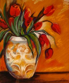 Still life of flowers. pastel Painting