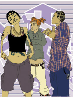 grupo de chicos hip pop dibujo