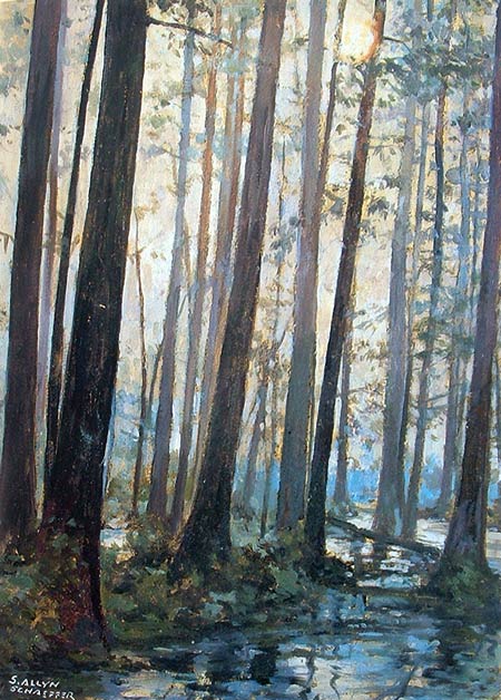 Pintura del paisaje con niebla