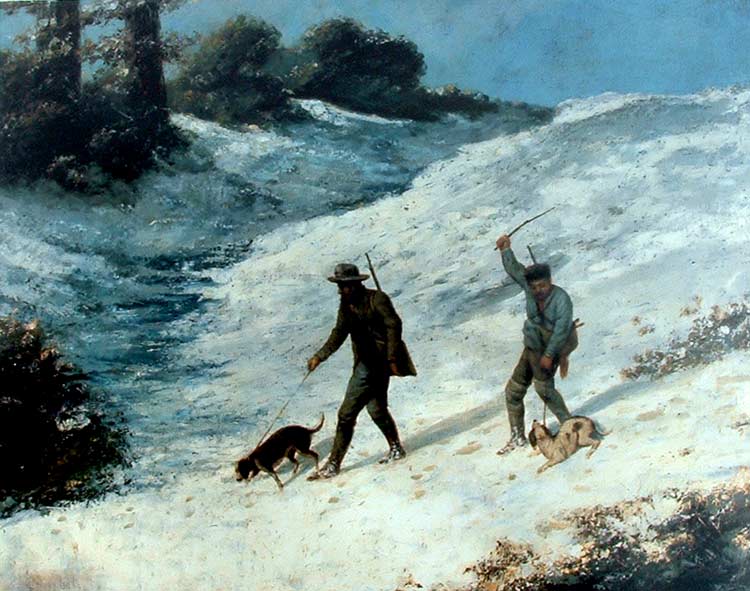 Cazadores en la nieve de Gustave Courbet