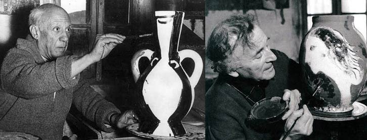 Pablo Picasso y Chagall pintando sobre cerámica. pintar cerámica