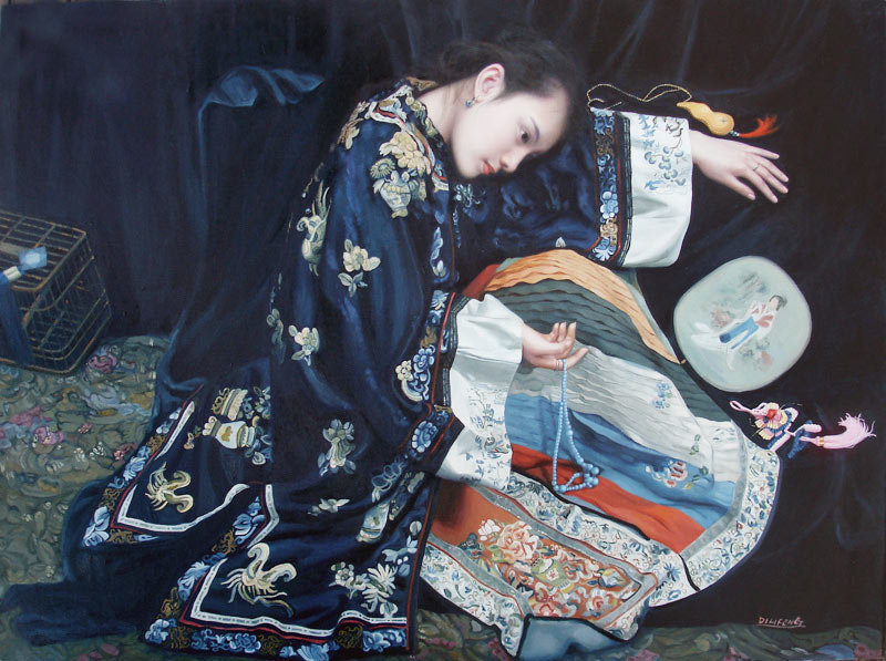 Woman with Kimono painted by Di Lifeng