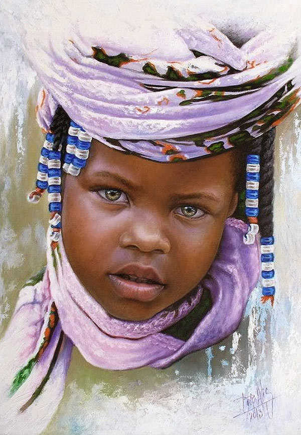 Pintura de Dora Alis Mera, niña de raza negra