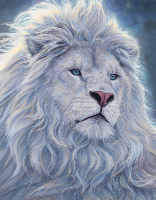 Pintura de un león blanco