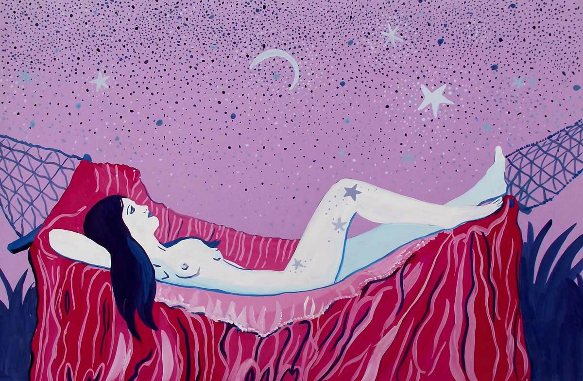 Mujer mirando las estrellas, ilustración gratis