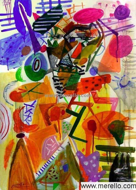 Don Quixote in his fantasy, creation in watercolor El Quijote by José Manuel Merello