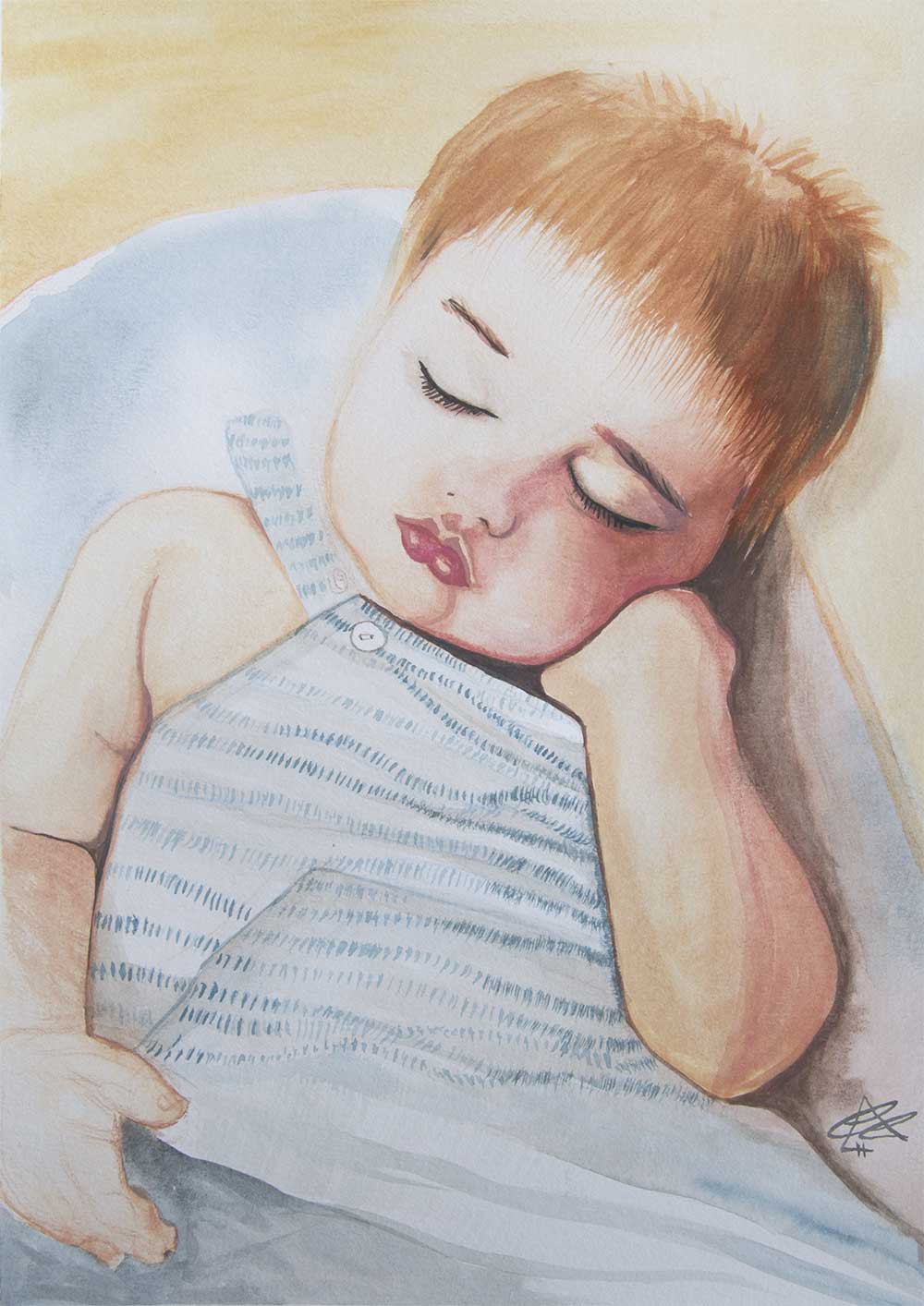 Portrait of the baby watercolor Painting finished by Cristina Alejos